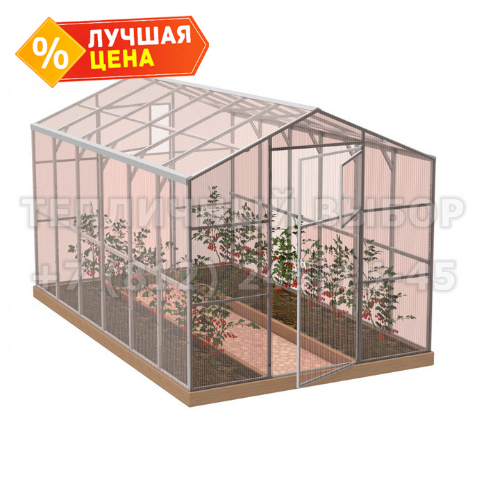 Теплица из поликарбоната-фито Усиленная Домиком 2,3х4 h=2.1 м профиль 25х25 мм