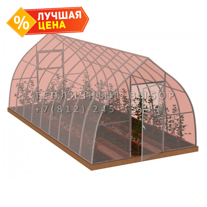 Теплица из поликарбоната-фито Усиленная Капелька 2,5х6 h=2.3 м профиль 25х25 мм