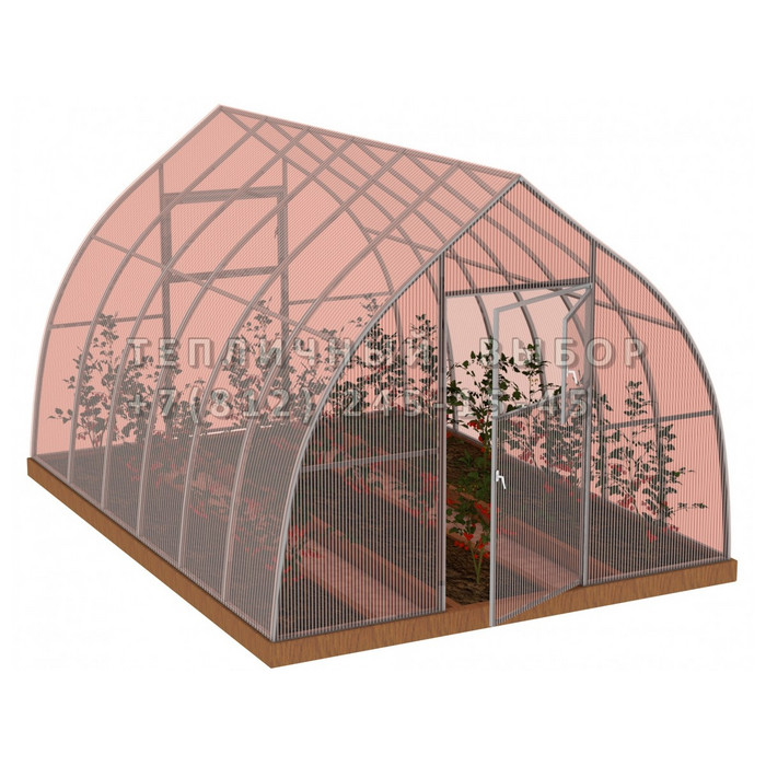 Теплица из поликарбоната-фито Усиленная Капелька 2,5х4 h=2.3 м профиль 25х25 мм