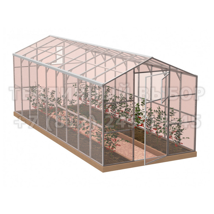 Теплица из поликарбоната-фито Усиленная Домиком 2,3х8 h=2.1 м профиль 25х25 мм