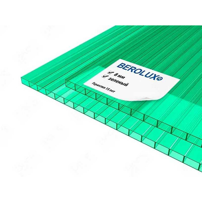 Сотовый поликарбонат 8 мм BEROLUX зелёный 2100х6000 мм